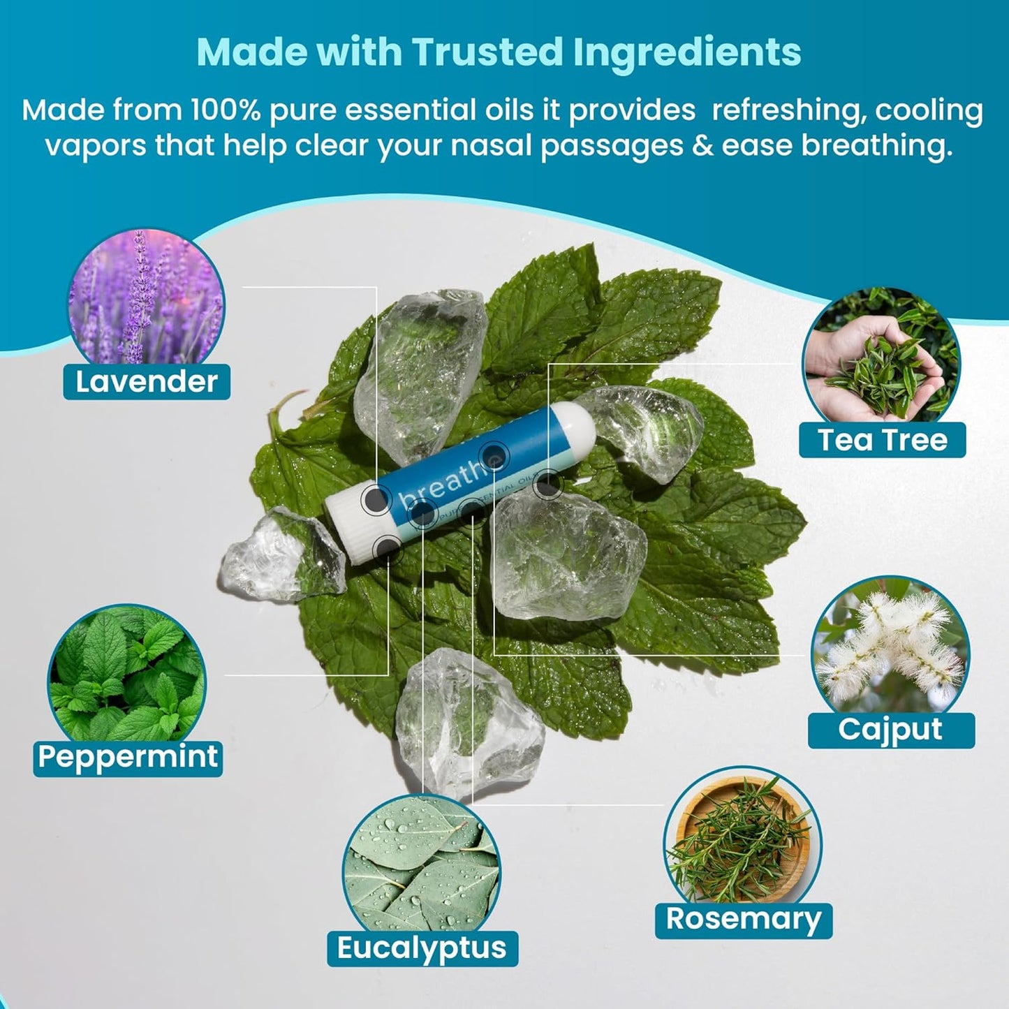 MOXE Breathe | Himalayan Salt Inhaler | Help Clear Congestion, Boost Focus and Improve Breathing | Natural Aromatherapy | Peppermint, Lavender and Tee Tree Essential Oil (3 Pack)