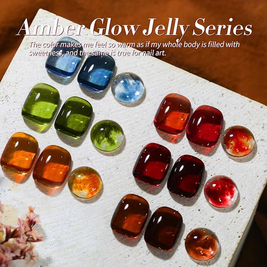 Born Pretty Jelly Gel Nail Polish, Sheer Transparent Crystal Gel Nail Polish, Christmas Brown Red Orange Green Blue Fall Winter Soak off Nail Polish Manicure DIY Home Salon Christmas Gift 7ml 6colors