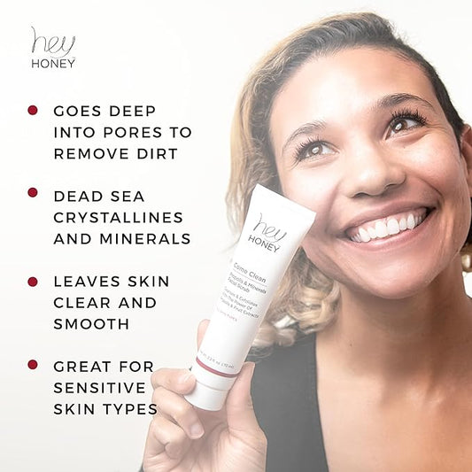 Hey Honey Skincare Propolis and Dead Sea Salt Microdermabrasion Facial Scrub For Sensitive Skin | Non-Abrasive Exfoliating Aimed Brighten Acne Scars, Remove Blackheads & Dead Skin Cells | 2.2 oz