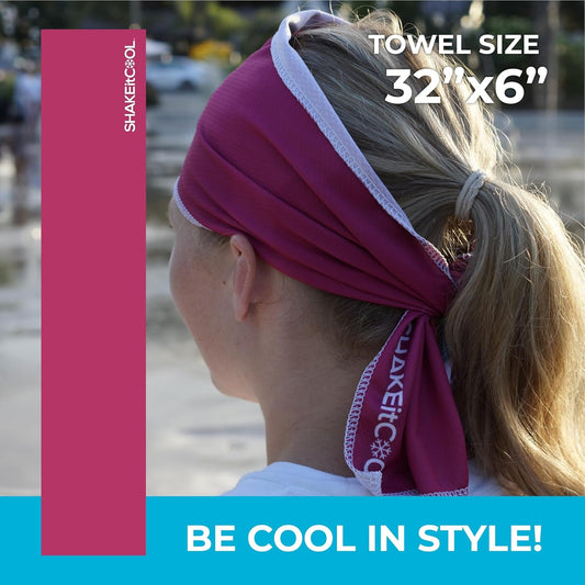 SHAKEitCOOL Original Cooling Towel – Be Cool in Style - Heat Relief, Soft, Lightweight, Sun Protection, Easy Clean - Perfect for Biking, Running, Yoga, Gym, Gardening - Berry