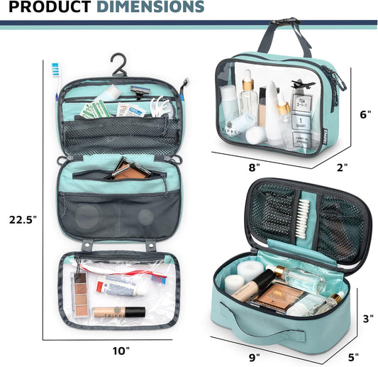 Toiletry Bag Kit Set: Hanging Travel Toiletry Bag + 311 TSA Cosmetic Liquid Bag + Ultralight Accessory Organizer Pouch