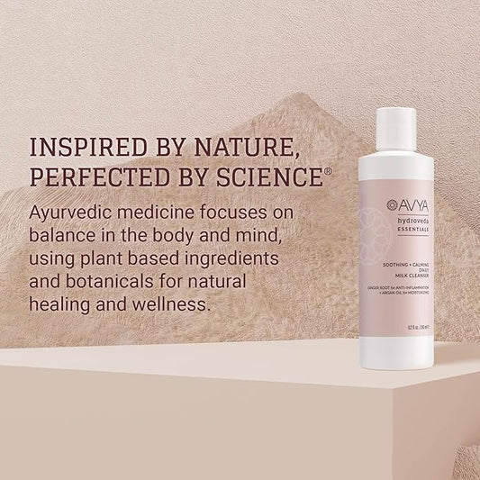 AVYA Hydroveda Essentials Daily Milk Cleanser (8.2oz) - Advanced Ayurvedic Skincare/Removes Makeup and Impurities for Natural Radiance/Ginger Blend Great for Sensitive Skin
