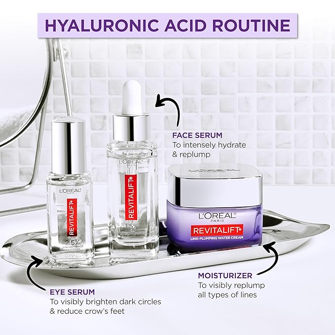 L'Oreal Paris Revitalift 1.5% Pure Hyaluronic Acid Serum for Face, Anti Aging Serum to Hydrate Skin & Reduce Wrinkles, Fragrance Free Skin Care for All Skin Types, 1 Oz