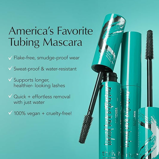 Thrive Causemetics Liquid Lash Extensions Mascara, Tubing Thrive Mascara Lengthening, Volumizing & Curling, Smudge Proof, Washable, No Clumping or Flaking, Vegan & Cruelty Free, Brynn (Rich Black)