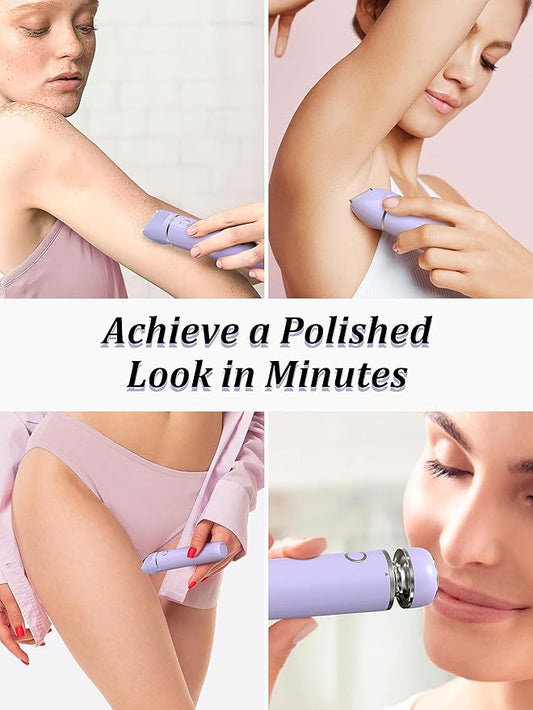 Bikini Trimmer and Shaver Kit for Women - 2-in-1 Wet/Dry Electric Body Hair Trimmer Facial Hair Removal Cordless Waterproof Bikini Shaver Razor for Face Lip Chin Pubic Underarm Legs (Purple)