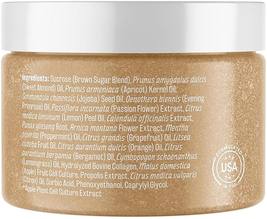 Brown Sugar Scrub Face Foot & Body Exfoliator Infused with Collagen and Stem Cell Exfoliating Salt Body Scrub for Toning Skin Cellulite Skin Care, 12oz by M3 Naturals