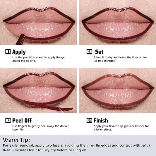 KIMUSE Peel Off Lip Liner Stain, Long Lasting Lip Tint Stain Peel Off, Waterproof, Transfer-Proof, Highly Pigmented Color Peel Off Lip Stain Liner, Matte Finish