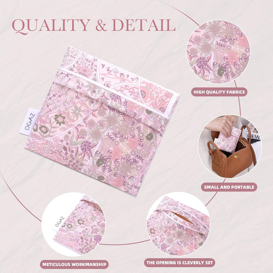 DGAZ Sanitary Napkin Storage Bag, Period Bag for Teen Aged Girls, Portable Period Bag for Panty Liners/Menstrual Cup/Small Tampons,Mini Makeup Bag for Purse(Peach Blossoms)
