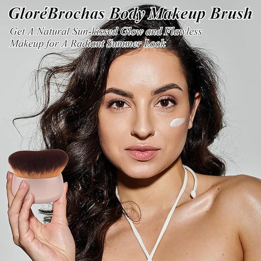 75MM Extra Large Self Tanner Kabuki Makeup Brush – Ultra Soft Dense Vegan Bristles for Body Makeup, Bronzer & Foundation–Applies Tanning Mousse, Lotion & Self Tanner–Khaki, Wet & Dry