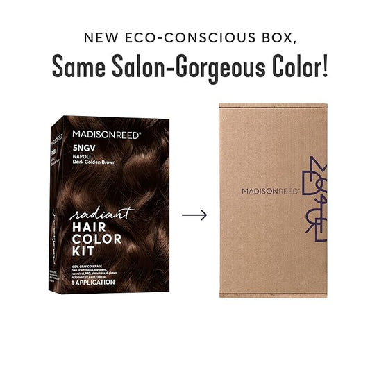 Madison Reed Radiant Hair Color Kit | 5NGV Dark Golden Brown (Napoli Brown) for 100% Gray Hair Coverage | Salon Quality Permanent Hair Dye | PPD-Free & Ammonia-Free | (Packaging May Vary) 2 Pack