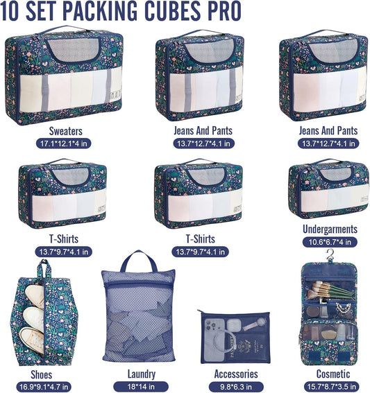 Veken 10 Set Packing Cubes for Travel Essential, Suitcase Organizer Bags in 4 Sizes, Carry-On Luggage Accessories with Large Laundry & Hanging Toiletry Bag, Must-Have for Airplane, Road Trip & Camping