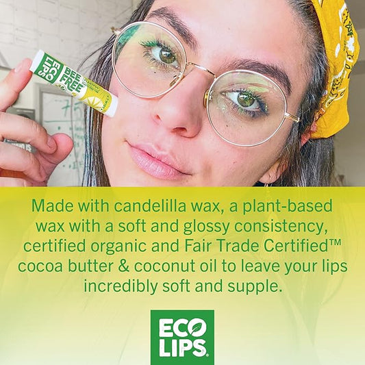 Eco Lips Bee Free Variety Pack Vegan Lip Balm | Candelilla Wax, Cocoa Butter & Coconut Oil Lip Care. Soothe & Moisturize Dry, Chapped Lips - 100% Plastic-Free Plant Pod Packaging - Made in USA