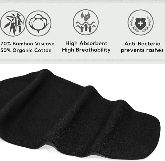 KimYoung Bra Liners for Sweat, Black, Breast Sweat Wicking Pads, Viscose Made from Bamboo & Organic Cotton Blend, 3PCS