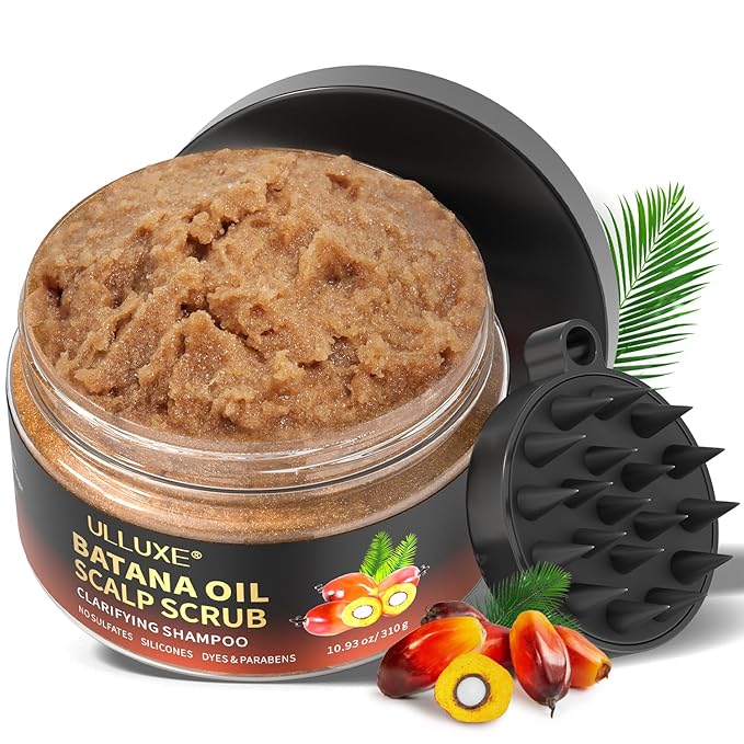 Scalp Scrub, 2-in-1 Scalp Exfoliator & Clarifying Shampoo for Dandruff, Dry, Itchy Scalp & Hair Growth, Batana Oil & Rosemary Scalp Treatment with Scalp Massager for Buildup & Thinning Hair, 10.93 oz