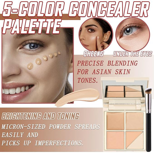 5 Colors Correcting Concealer Palette,Waterproof Long Lasting Cream Contour Palette for Women,Contouring Concealer Liquid Foundation Makeup Palette with Brush 01#