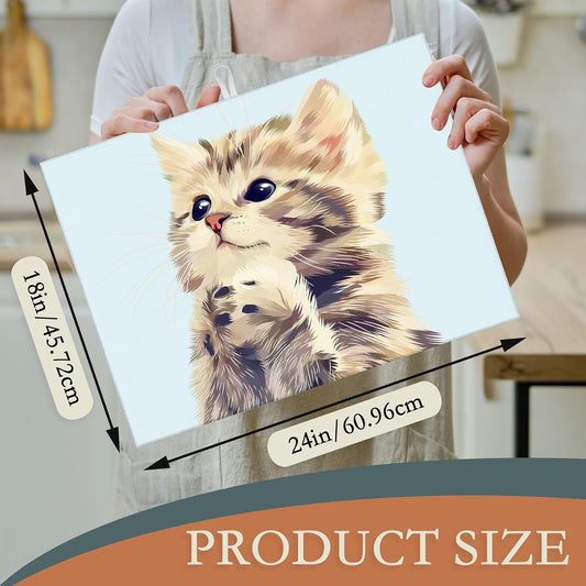 Cute Cat Dish Drying Mat for Kitchen Counter Decor,Watercolor Dish Drying Rack Pad Absorbent Reversible Microfiber for Coffee Tableware Sink Countertop 18x24 Inch