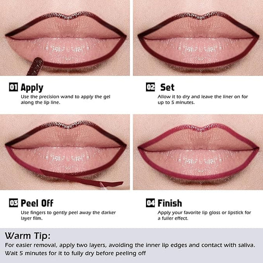 KIMUSE Peel Off Lip Liner Stain, Long Lasting Lip Tint Stain Peel Off, Waterproof, Transfer-Proof, Highly Pigmented Color Peel Off Lip Stain Liner, Matte Finish