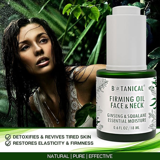 Botanical Face & Neck Firming Oil | Anti-Wrinkle Ginseng & Squalane Serum w/Gua Sha Lift Scraper | Organic, Pure, Natural Skincare (0.6 fl oz | 18 ml)
