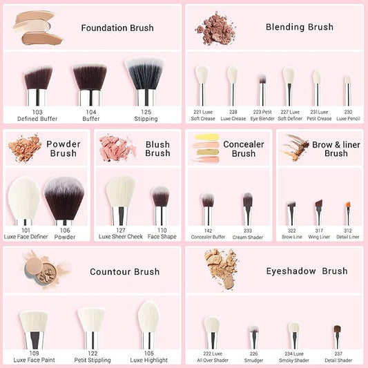 Jessup Brand 25pcs Professional Makeup Brush Set Beauty Cosmetic Foundation Powder Blusher Eye Shadow Blending Concealer Highlight Natural-Synthetic Hair Brushes Set (Rose Carmine/Silver)