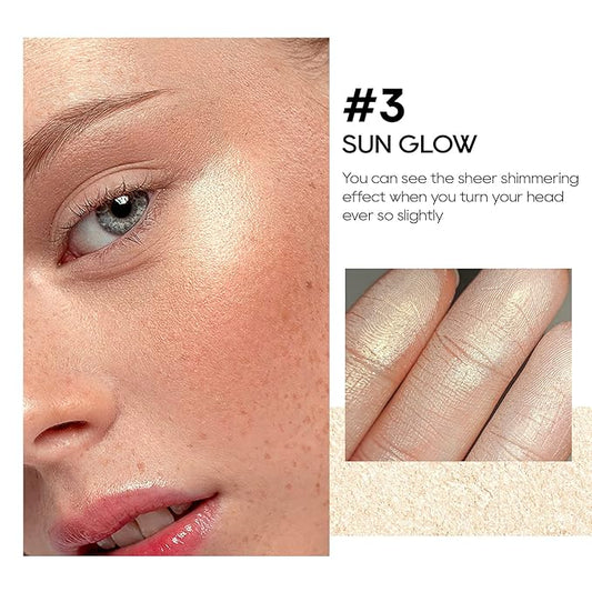 Baked Highlighter Powder Palette, Makeup Highlighter Powder Palette Sheer Shimmering Finish Face Highlighters Makeup Iluminadores de Maquillaje #03 Sun Glow
