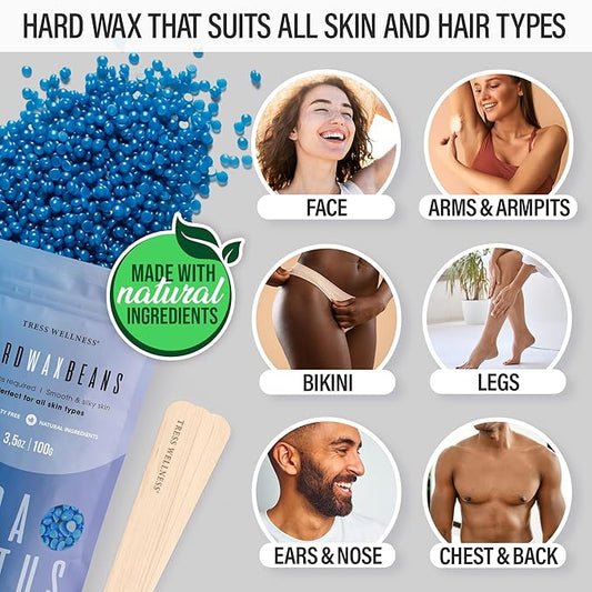 Tress Wellness Waxing Kit for Sensitive Skin – Safe for Face & Skin, Prep & Aftercare Spray, Easy to Use – At-Home Kit for Face, Bikini, Brazilian & Full Body - Digital Display, Grey Mountain