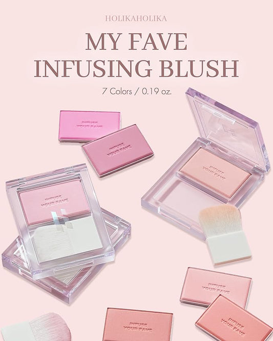 HOLIKA HOLIKA Infusing Blush with Brush - Lightweight, Smooth, Blendable Cheek Blusher, Sebum-Control, Natural Pore Coverage, Built-In Brush, Long-Lasting Pigment for Romantic Mood (07 SIENNA)