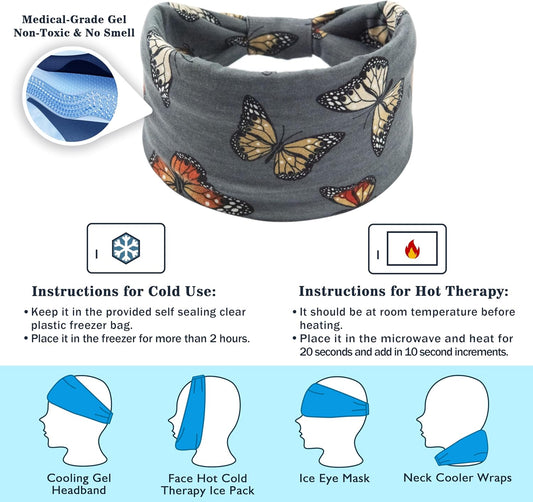 Crimmy Migraine Headache Relief Cap, Cooling Gel Headband Neck Wrap Hat Mask, Soothing Ice Pack Head Face Cold Compress for Tension Stress & Hangover