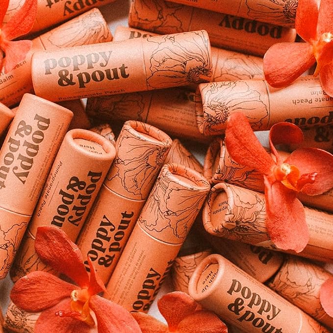 Poppy & Pout Pomegranate Peach Jumbo Lip Balm | All Natural Lip Balms & Moisturizers | Hydrates with Beeswax, Vitamin E, Organic Coconut Oil | Cruelty-Free | Lip Balm in Recyclable Cardboard Tube