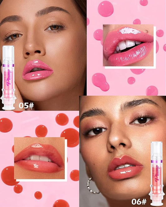 Lip Plumping Booster-2Colors Spicy Lip Plumper Oil Lip Gloss, Plump and Pout Lip Plumper Hydrating & Volumizes Lip GLaze, Enhancing Plump Effect for Fuller Lips, Lip Glossy Makeup Gift for Women-05+06
