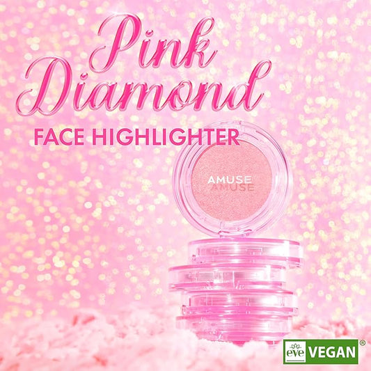 Amuse SEOUL Face Diamond Pink Diamond Highlighter | High Glossy Face Illuminator Highlighting Powder, Highlighter Makeup, Shimmer Glow, Rose & Gold Glow Highlighter, Cruelty-Free & Vegan (4.7g)