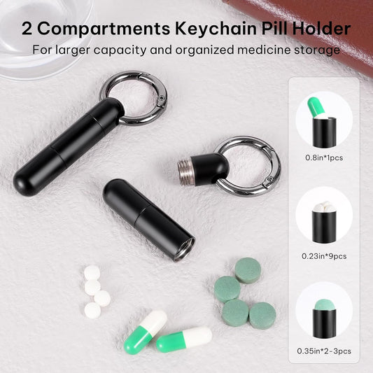 Titanium Keychain Pill Holder,Mini Pill Case Keychain,Waterproof Pocket Pill Case,Small Pill Container for Travel Purse(2 Compartment)