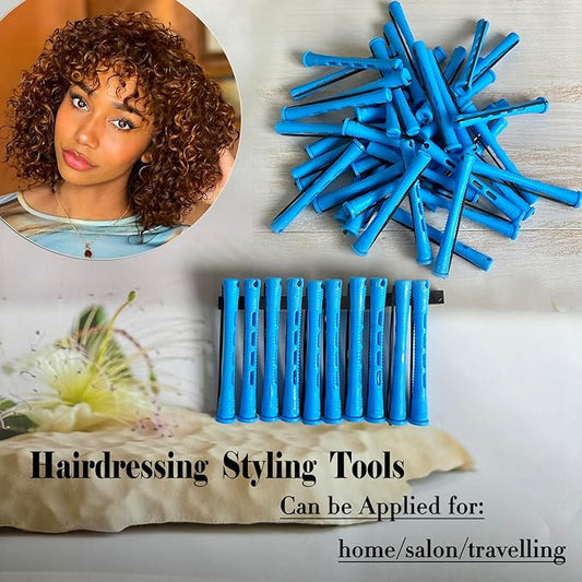 40pcs Perm Rods Set for Natural Hair Blue Plastic Cold Wave Rods Hair Curling Rollers with Steel Pintail Comb Rat Tail DIY Hairdressing Tools(40pcs Blue)