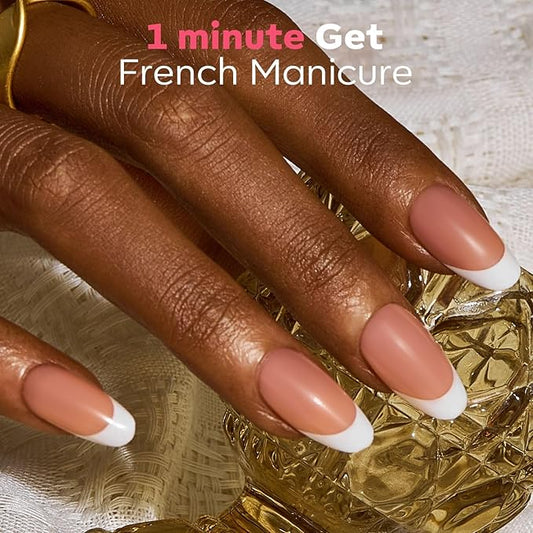 modelones Press on Nails, 150 Pcs French Tip Press on Nails, NailBoxie Brown Short Almond Nail Tips, Soft Gel Nail Tips, Ideal for Wedding, Party, Daily DIY Nail, 15 Sizes (S)