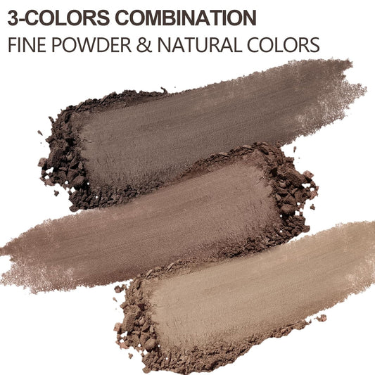 3 Colors Eyebrow Makeup Kit, Professional Brow Contour Palette, Waterproof Long-lasting Eyebrow Filler Powder with Mirror & Brow Brush