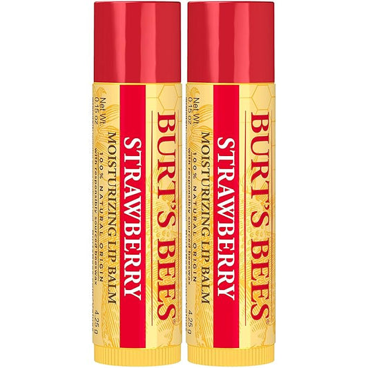 Burt's Bees Lip Balm Mothers Day Gifts for Mom - Strawberry, Lip Moisturizer With Responsibly Sourced Beeswax, Tint-Free, Natural Origin Conditioning Lip Treatment, 2 Tubes, 0.15 oz.