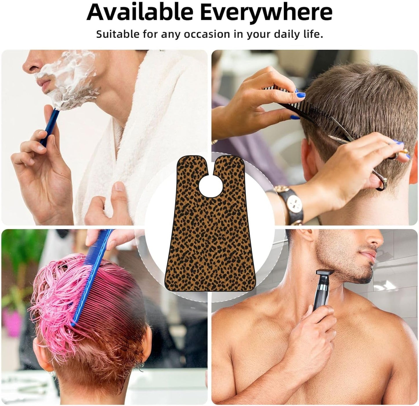 Stretchable Beard Cape, Non-Stick Hair Catcher for Trimming, Waterproof Grooming Apron, Wild Animal Leopard Print