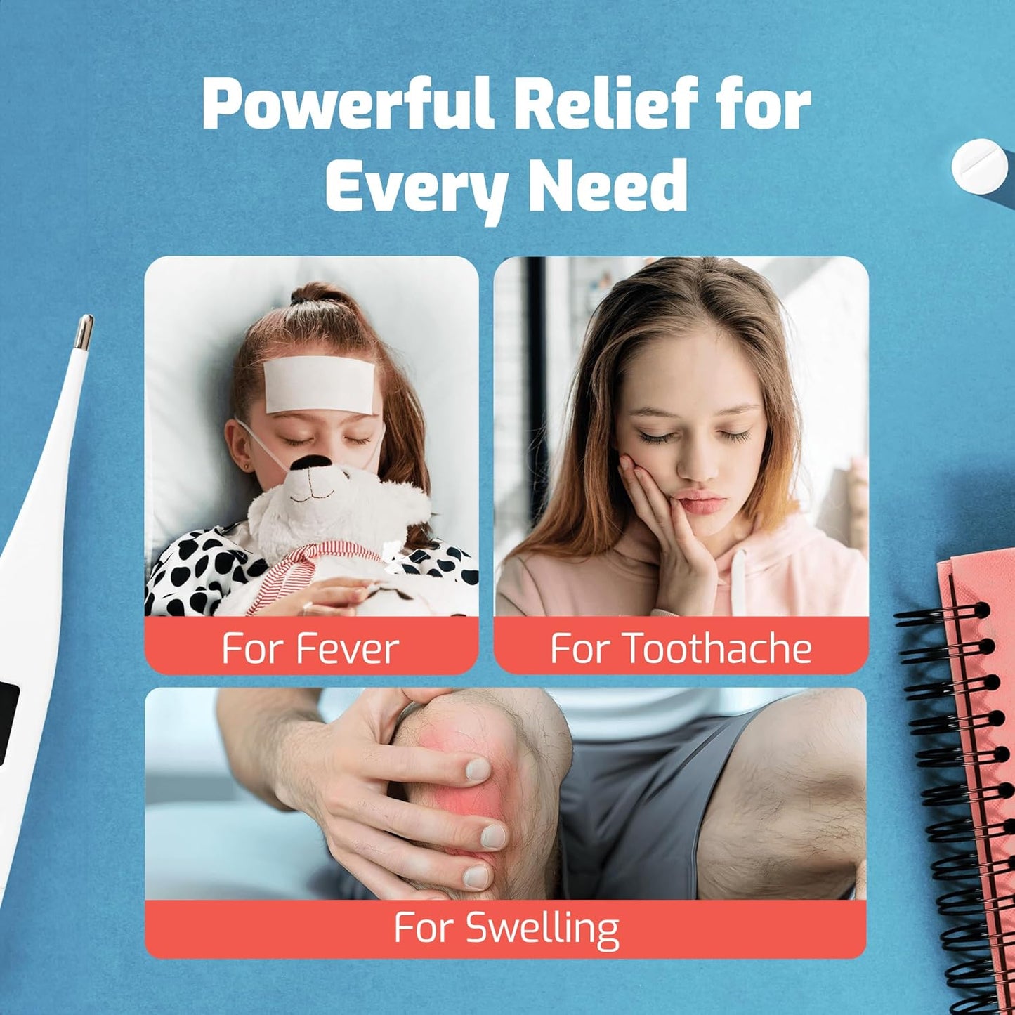 Cooling Patches for Kids - 20 Pack Fever Patch for Kids, Minty Cool- Cold Stickers - Baby Pad, Hot Weather Forehead, Reducer Headache Patches - Blue