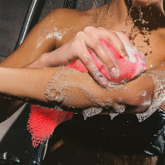 UJFQBH 2 Pieces African Bath Sponge African Net Long Net Bath Sponge Exfoliating Shower Body Scrubber Back Scrubber Skin Smoother,Great for Daily Use (Red)