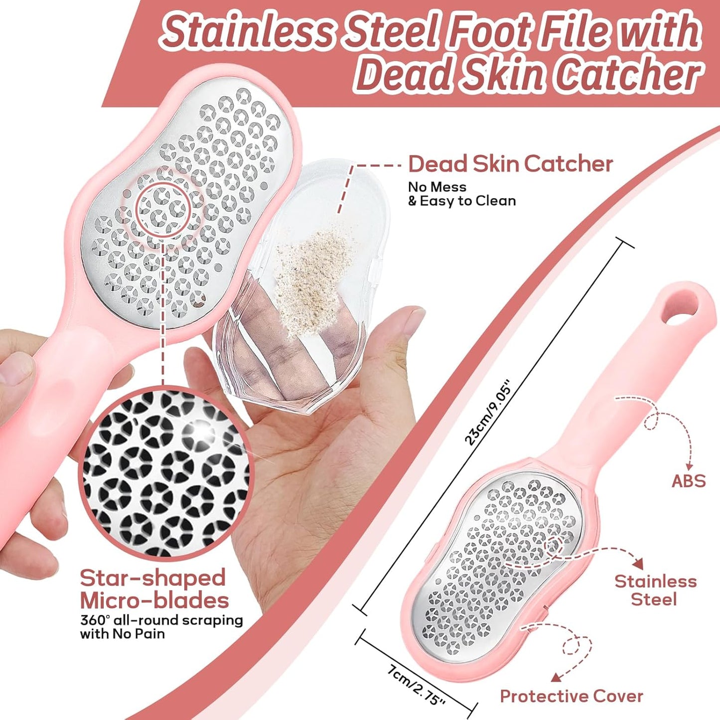 New Foot Brush & Foot Files Set(3PCS), 3-in-1 Foot Scrubber with Long Handle, 10.2’’-27.5’’Adjustable Foot Scrub Brush and 2 Upgrade Foot File Callus Remover, Gift-Box Packed(Pink+2*Foot File)