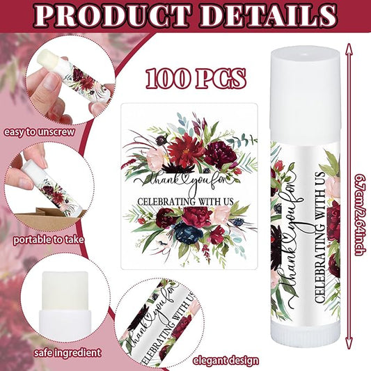 Dunzy 100 Pack Hello Fall Thanksgiving Party Gifts Bulk Lip Balms Favors Employee Appreciation Gifts Thank You Gifts Team Inspirational Gifts for Women Men Coworkers Satff Teachers(Floral)