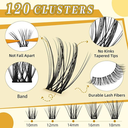 Eyelash Clusters 10-18mm Wispy Eyelash Clusters D Curl DIY Cluster Lash Extension Kit Individual Lashes Kit With Bond & Seal, Glue Remover, Tweezers(LF03 Lashes Set)