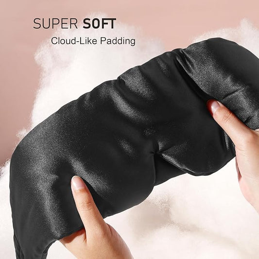 LitBear Silk Sleep Mask for Side Sleeper, Eye Mask Sleeping for Women Men 100% 22 Momme Pure Mulberry Silk, Face-Hugging Padded Eye Cover for Sleeping with Adjustable Band (Black)