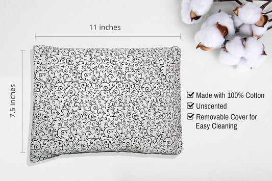 Microwavable Corn Filled Heating Pad and Cold Pack/Washable 100% Cotton Cover (Vines - Black and White, 7.5in W x 11in L)