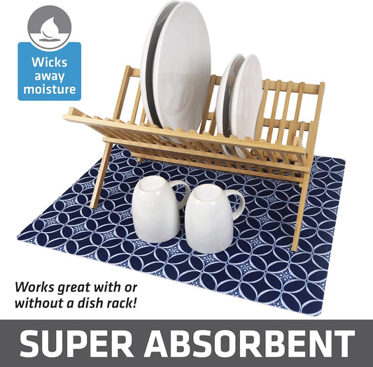 Drymate XL Dish Drying Mat, Oversized (19”x24”), Low-Profile, Super Absorbent, Quick Dry Fabric, Waterproof & Slip-Resistant, for Kitchen Counter, Trimmable, Easy to Clean (USA Made)(Indigo)