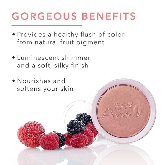100% PURE Powder Blush (Fruit Pigmented), Peach, Soft Shimmery Finish, Nourishes Skin w/Rosehip Oil, Cocoa Butter, Natural Makeup (Neutral Peach w/Bronze) - 1.81 oz