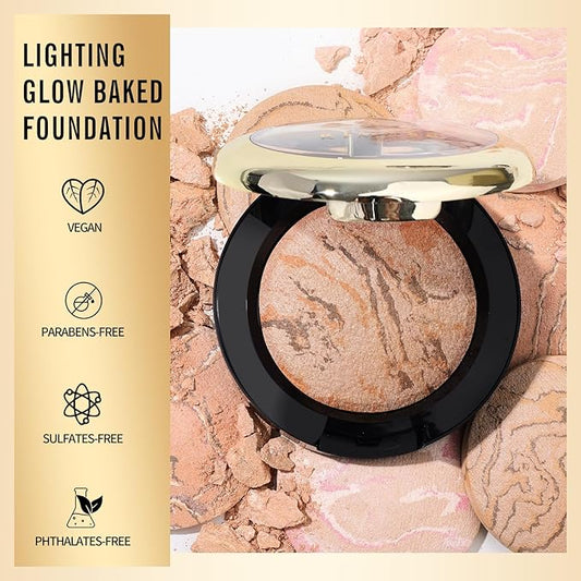 KIMUSE Lighting Glow Baked Foundation, Brighten Color, Color Corrector, Buildable Coverage, Lightweight Powder Foundation, Radiant Natural Finish