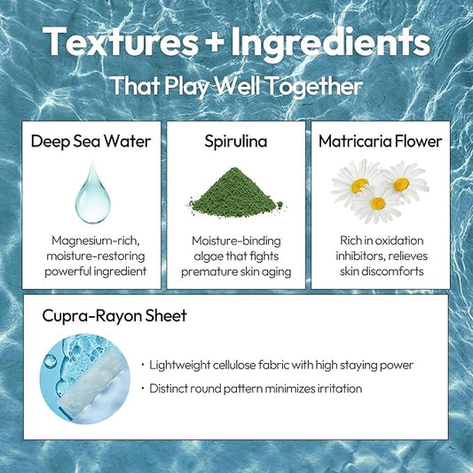 LAPCOS Aqua Sheet Mask, Hydrating Daily Face Mask with Seawater and Plankton Extract to Nourish Skin, Korean Beauty Favorite, 5-Pack