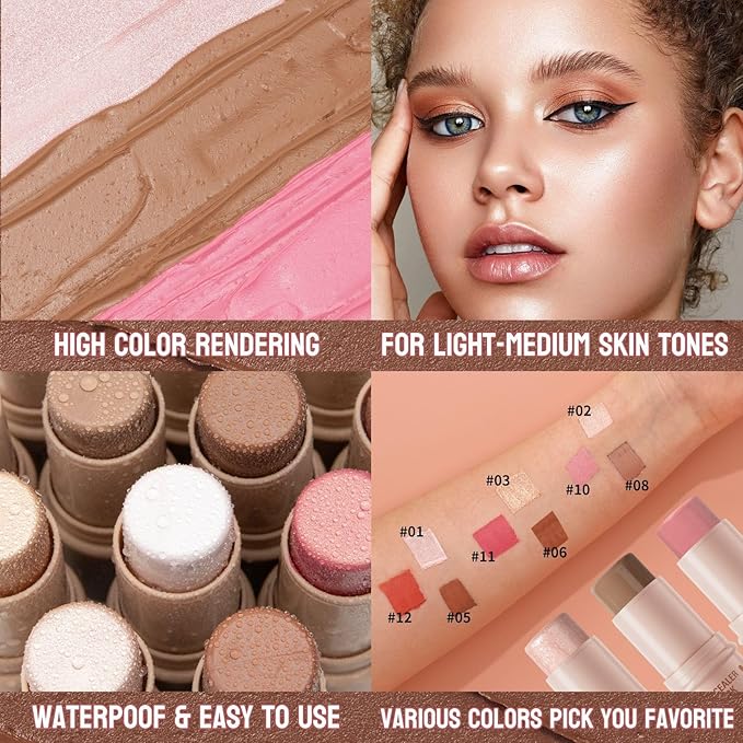 3Pcs Contour Stick Set,3 Colors Contour Stick Makeup Set, Long-Lasting Waterproof Concealer Stick Kit,Cream Blush & Highlighter Bronzer Pen (SET-B)