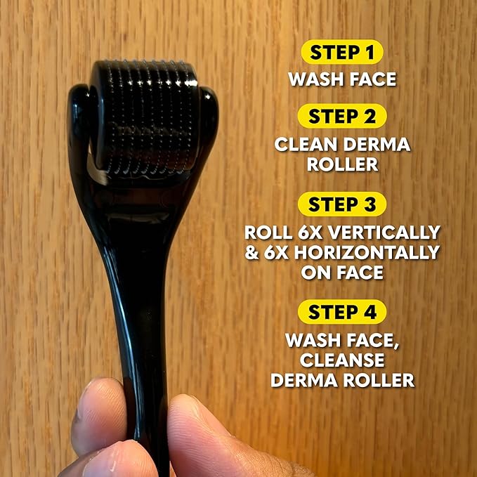 The Beard Club Derma Roller for Face, Body and Scalp - Microneedling for Men and Women with 540 Titanium Microneedles - Beard Roller & Micro Needling Scalp Hair - Yellow & Black