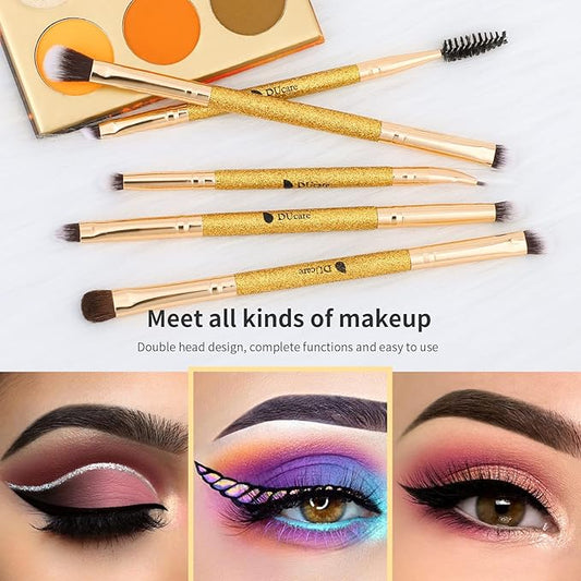 DUcare Eyeshadow Brushes Set Duo End Eye Makeup Brushes Professional Eyeshadow Brush set 5Pcs Travel Concealer Eyebrow Eyelash Eye Liners Blending